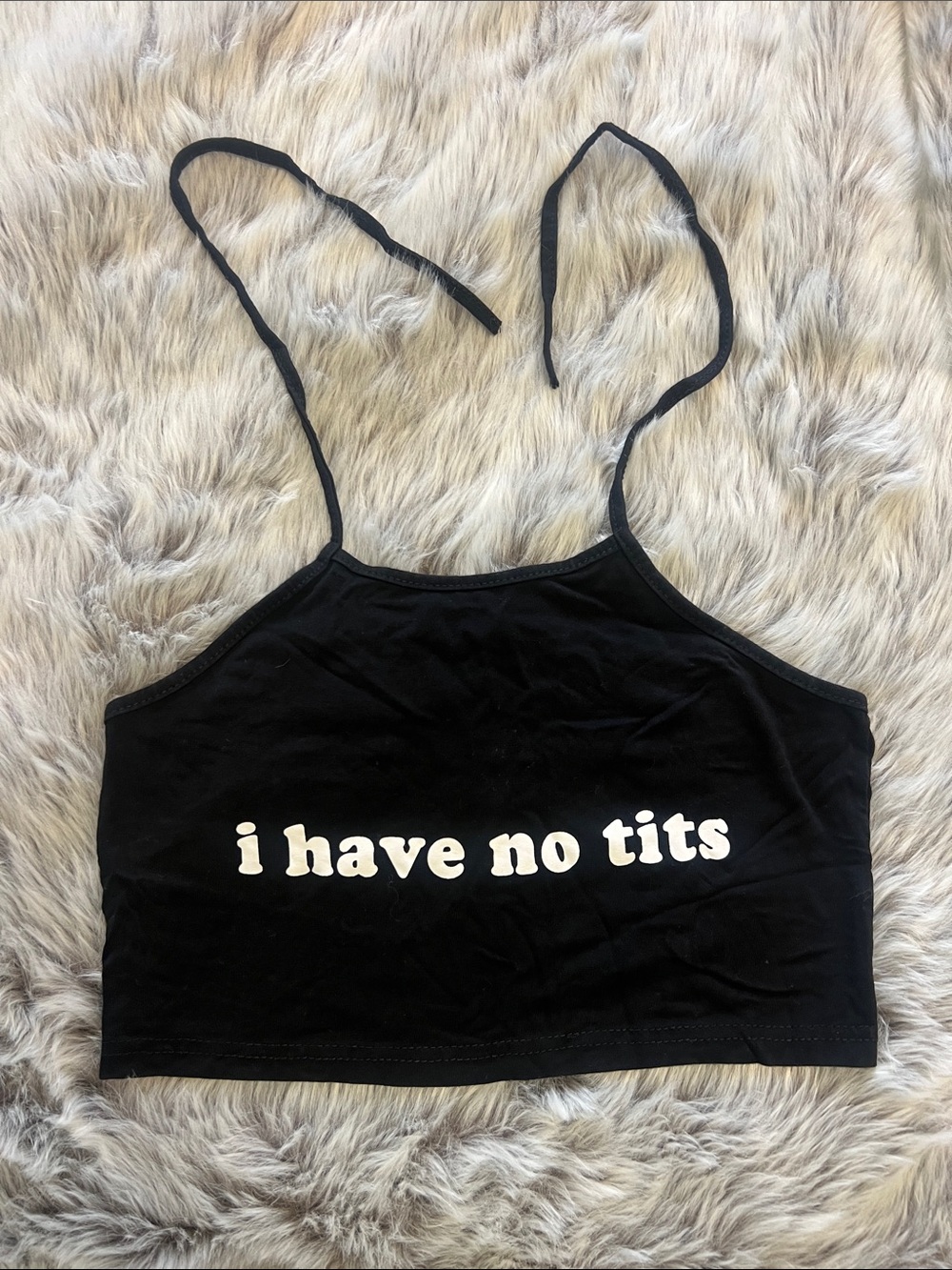 Black Graphic Crop Tank Top with White Slogan